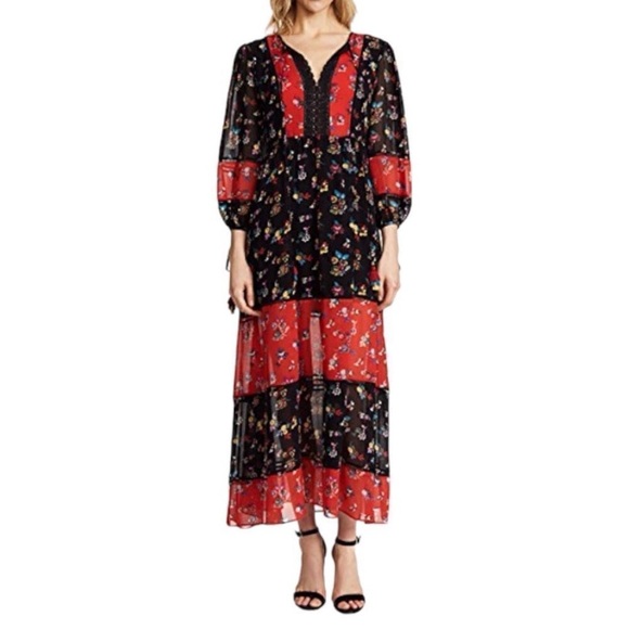 Rebecca Minkoff Women’s Floral Sheryl Maxi Dress in the Size Large in Red/Black - Picture 1 of 7